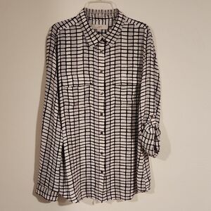 LOFT Black, Grey And White Grid Pattern Shirt